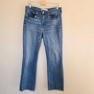 AYR The Bomb Pop Women’s Straight Leg Raw Hem High Rise Crop Blue Jeans Size 33L